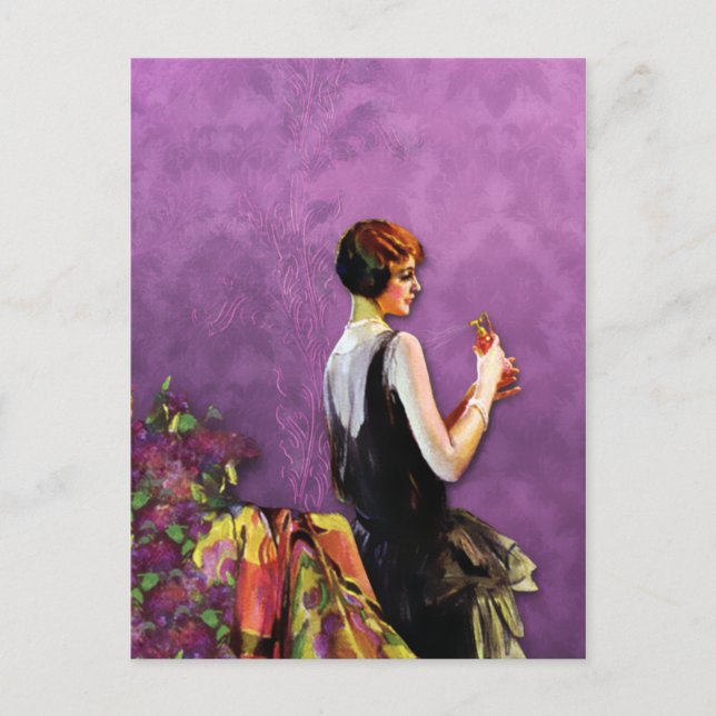 QUALIDA, 1920s FASHION in PLUM and GOLD Postcard (Front)