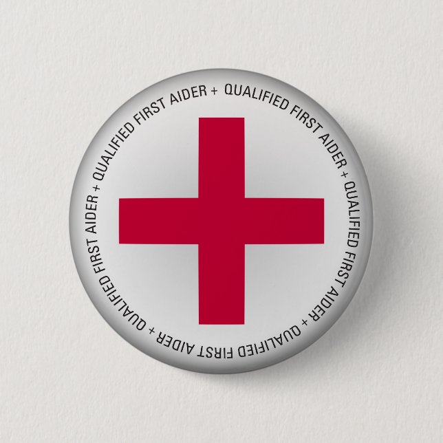 Qualified First Aider Medical Aid 6 Cm Round Badge (Front)
