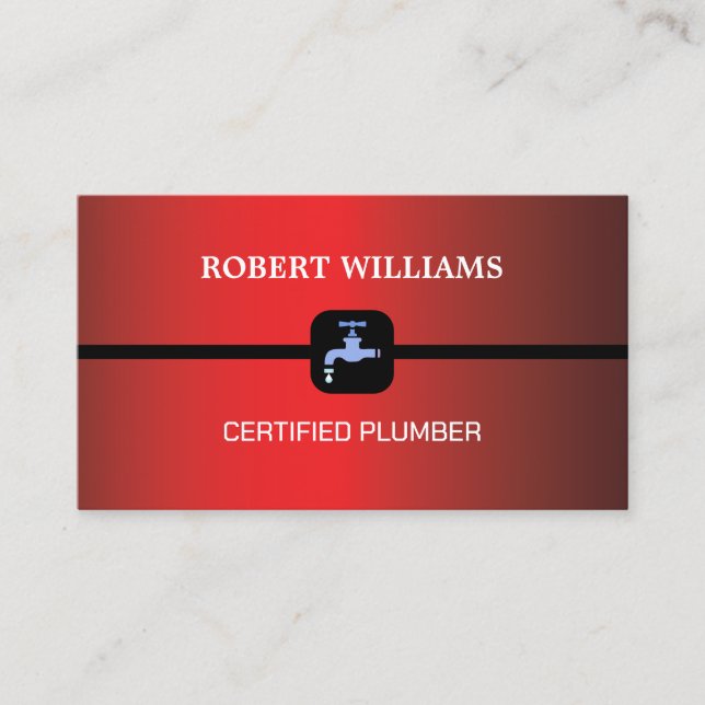 Qualified Home plumber red template with Tape Business Card (Front)