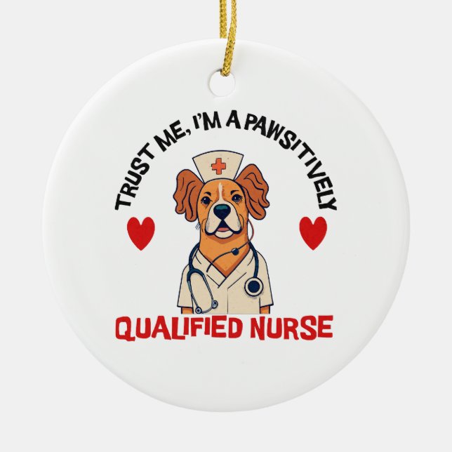 Qualified Nurse Pawsitively Ceramic Ornament (Front)