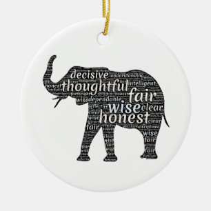 Qualities of an Elephant Word Cloud Ceramic Ornament