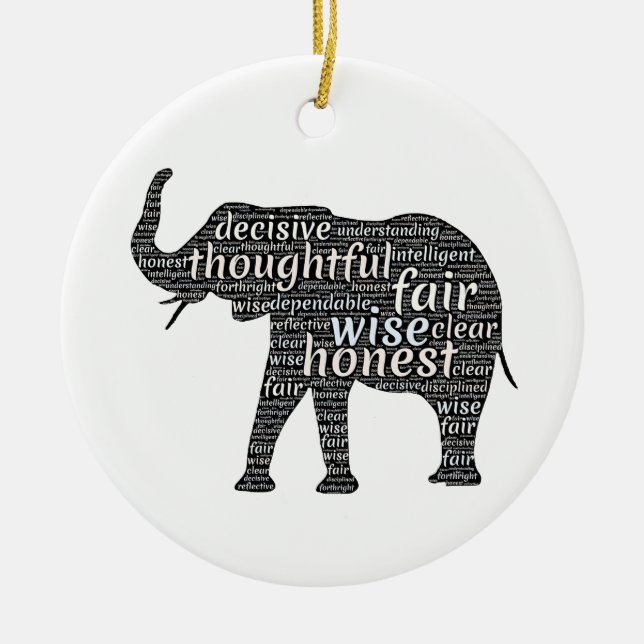 Qualities of an Elephant Word Cloud Ceramic Ornament (Front)