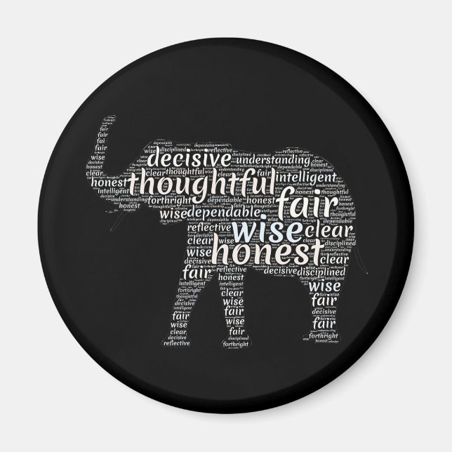 Qualities of an Elephant Word Cloud Magnet (Front)