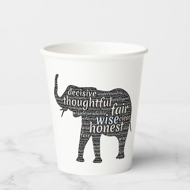 Qualities of an Elephant Word Cloud Paper Cups (Front)