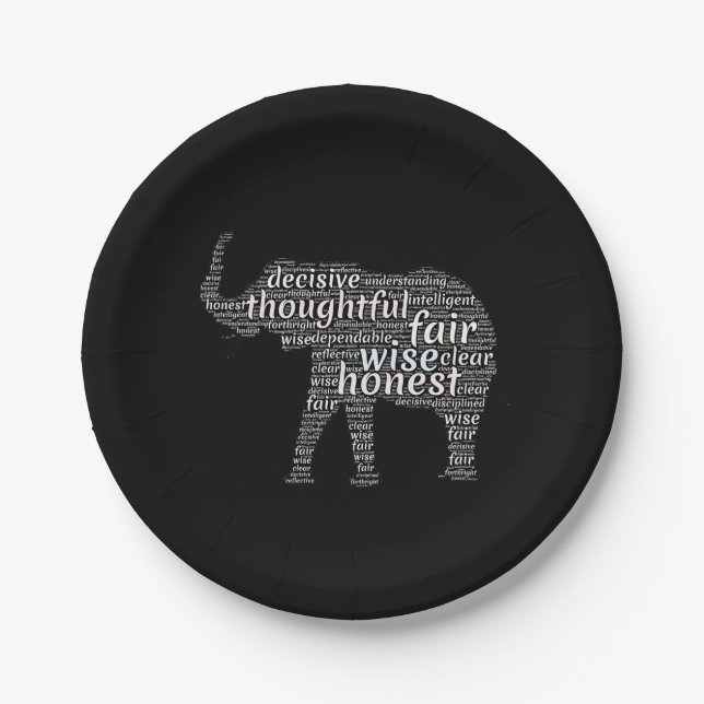 Qualities of an Elephant Word Cloud Paper Plate (Front)