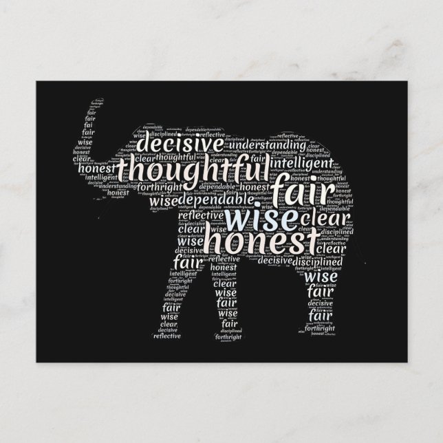 Qualities of an Elephant Word Cloud Postcard (Front)