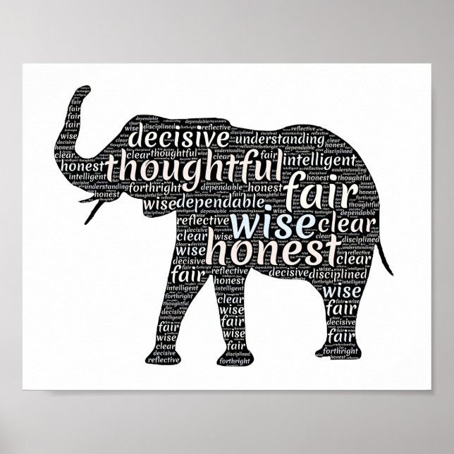 Qualities of an Elephant Word Cloud Poster (Front)
