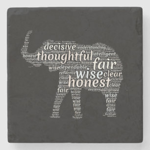 Qualities of an Elephant Word Cloud Stone Coaster