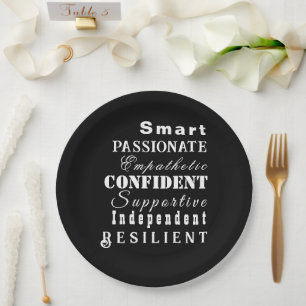 Qualities of Great Women Elegant Black and White Paper Plate