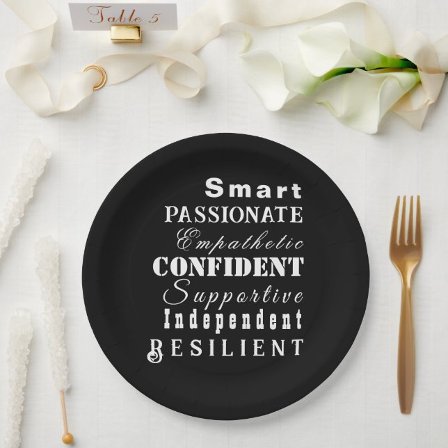 Qualities of Great Women Elegant Black and White Paper Plate (Wedding)