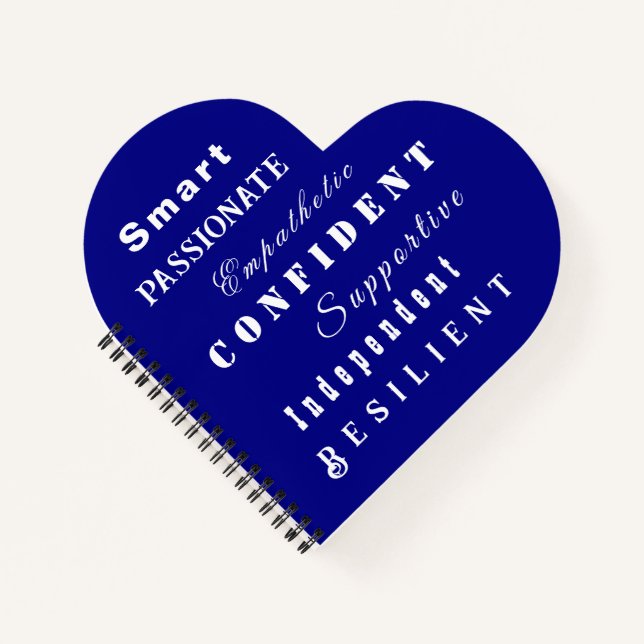 Qualities of Great Women, Motivational Navy Heart Notebook (Front)