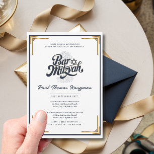 Quality BAR MITZVAH Elegant Navy Gold Modern Invitation