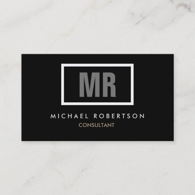 Quality Black Grey Monogram Unique Business Card (Front)