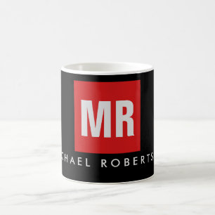 Quality Black Red Monogram Unique Coffee Mug