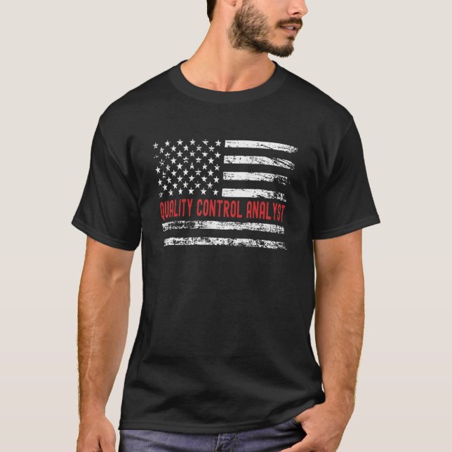 Quality Control Analyst USA Flag Profession Retro  T-Shirt (Front)