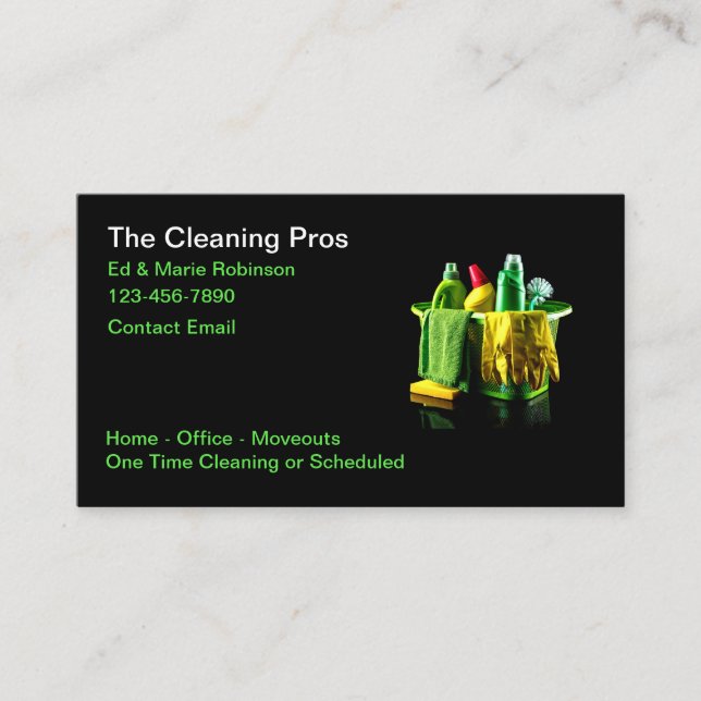 Quality Glossy Cleaning Service Business Cards (Front)