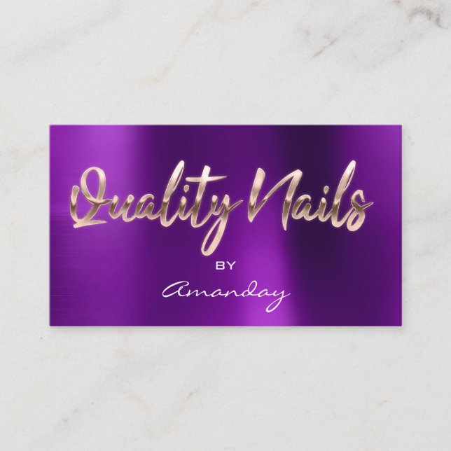 Quality Nails QR Code Logo Purple Rose Gold Business Card (Front)