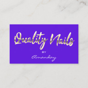 Quality Nails Script QR Code Logo Blue Business Card