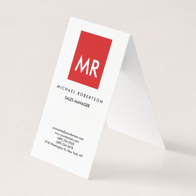 Quality Red White Monogram Elegant Unique Business Card (Front)