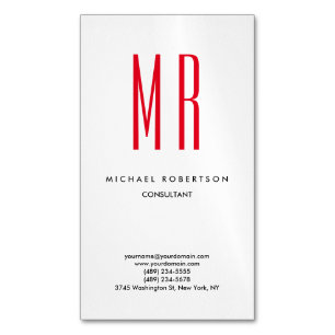 Quality Red White Monogram Elegant Unique Magnetic Business Card