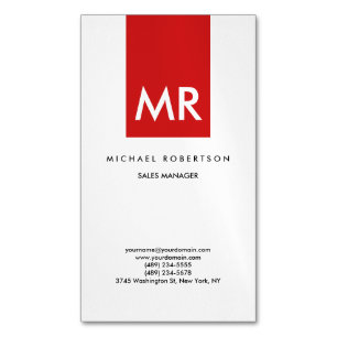 Quality Red White Monogram Elegant Unique Magnetic Business Card