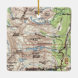 Quandary Peak CO Fourteener Map Ceramic Ornament