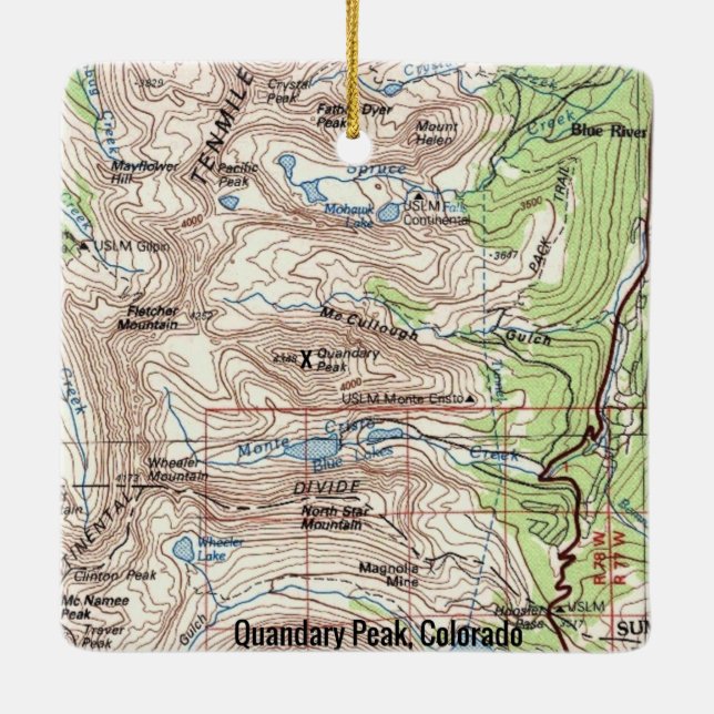 Quandary Peak CO Fourteener Map Ceramic Ornament (Back)