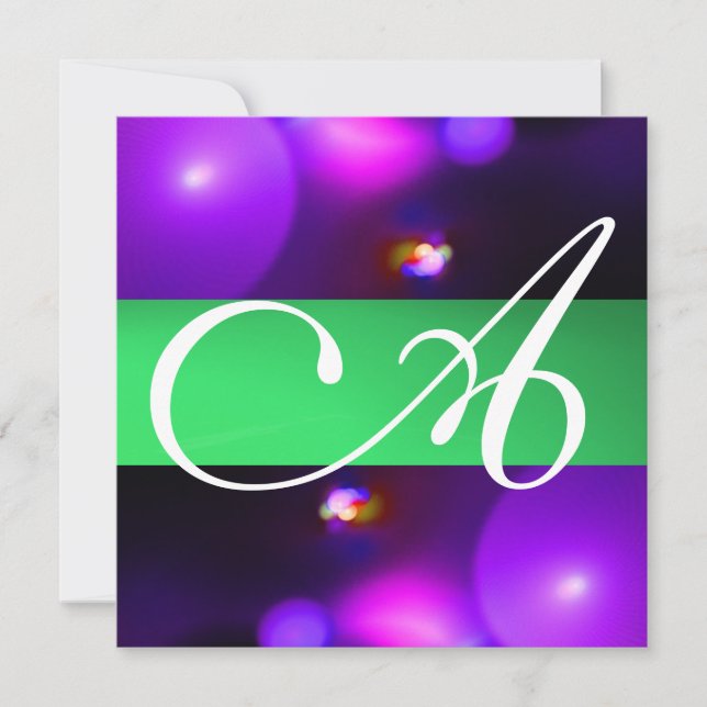 QUANTUM BUBBLE MONOGRAM  purple green Invitation (Front)