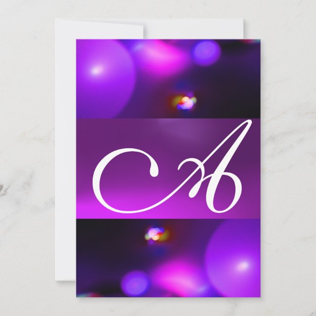 QUANTUM BUBBLE MONOGRAM  purple Invitation (Front)