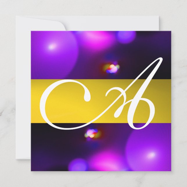 QUANTUM BUBBLE MONOGRAM  purple yellow Invitation (Front)