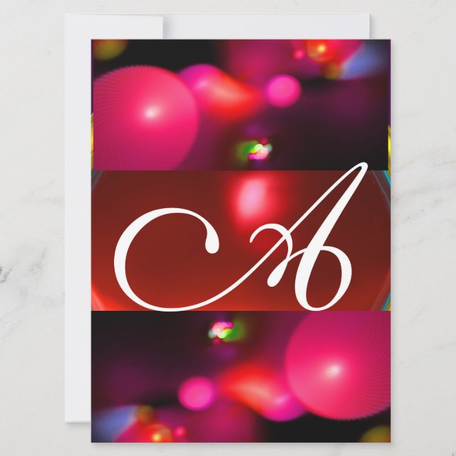 QUANTUM BUBBLE MONOGRAM red black pink Invitation (Front)