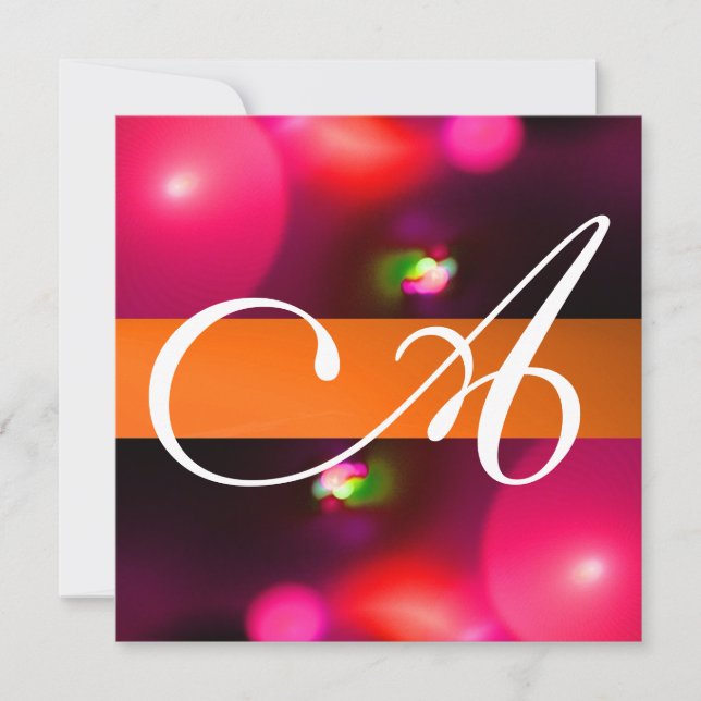 QUANTUM BUBBLE MONOGRAM red orange Invitation (Front)