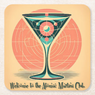 Quantum Entanglement Atomic Martini Club Cocktail Square Paper Coaster