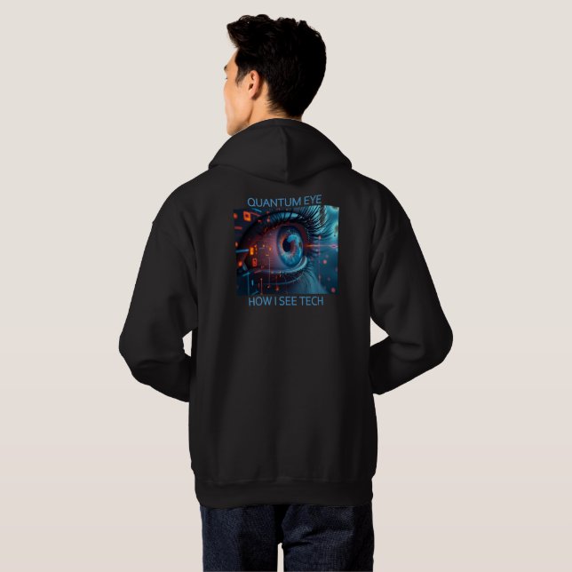 Quantum Eye Tech men black hooded sweatshirt back (Back Full)
