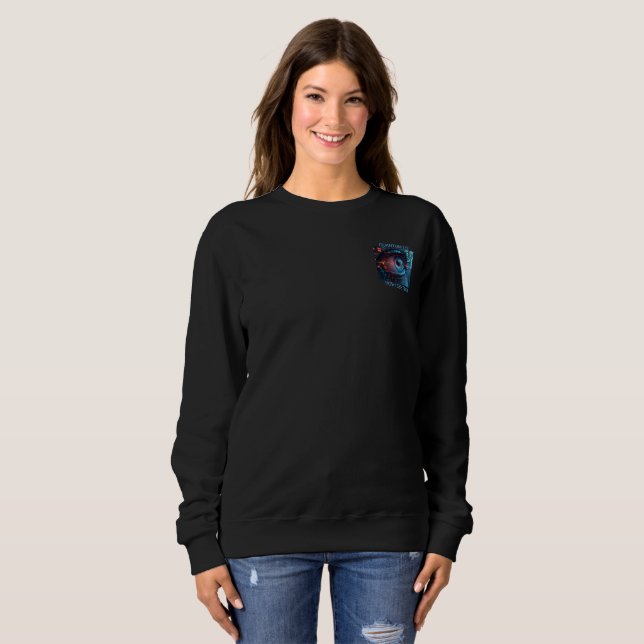 Quantum Eye tech women black sweatshirt pocket (Front Full)