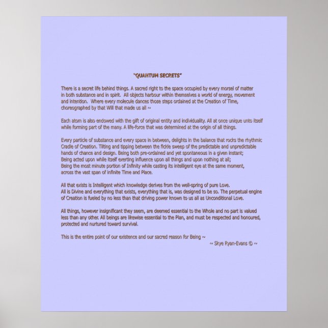 "QUANTUM SECRETS" © Prose Print or Poster (Front)