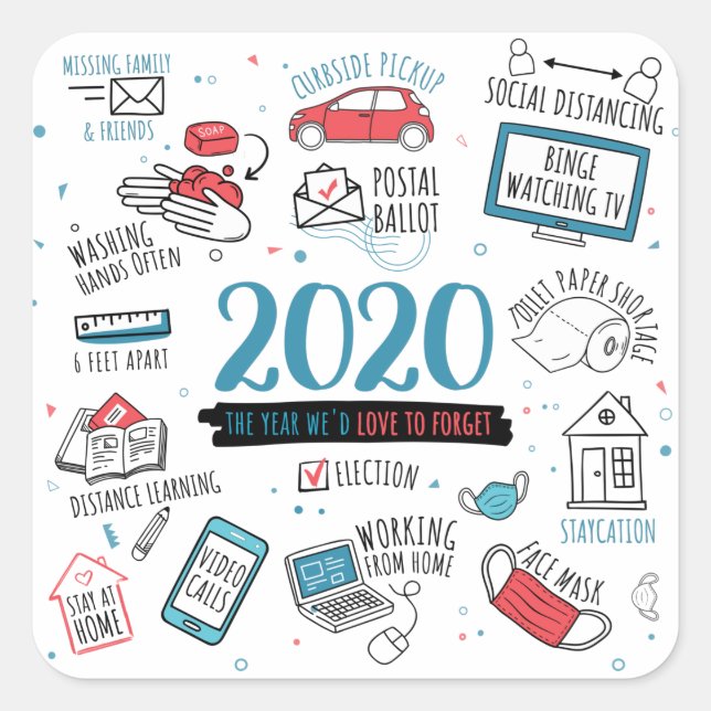 Quarantine 2020 Lockdown Commemorative Square Sticker (Front)