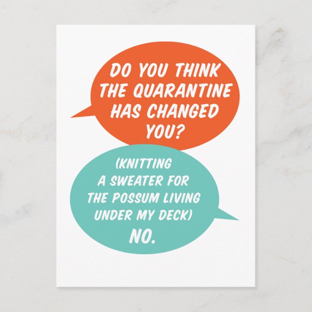 Quarantine Activity Knitting Possum a Sweater Postcard (Front)