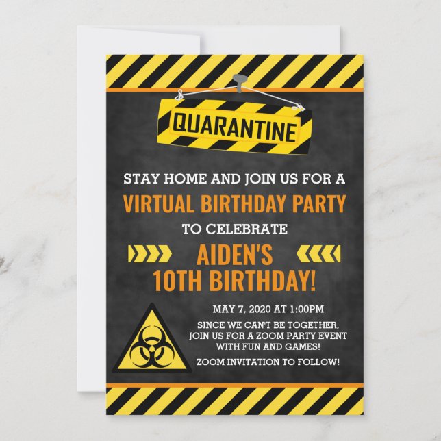 Quarantine Birthday Invitation, Kid Humour Funny Invitation (Front)
