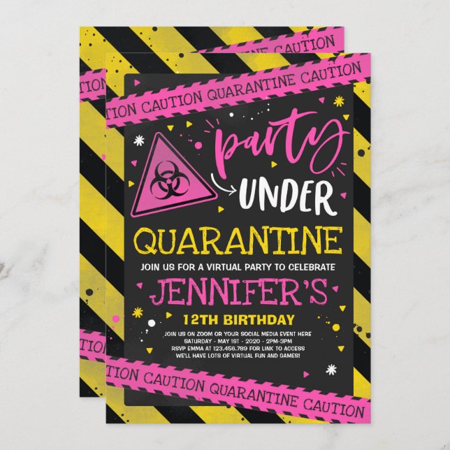 Quarantine Birthday Party Invitation Virtual Zoom (Front/Back)
