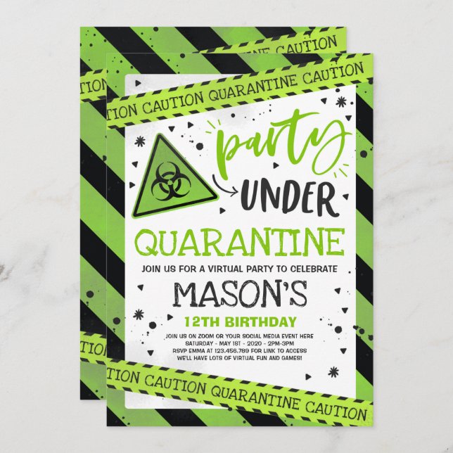 Quarantine Birthday Party Invitation Virtual Zoom (Front/Back)