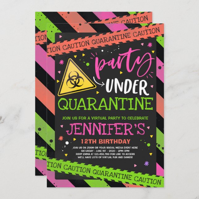Quarantine Birthday Party Invitation Virtual Zoom (Front/Back)