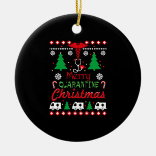Quarantine Christmas 2020 Reindeer Mask Pyjamas T- Ceramic Ornament