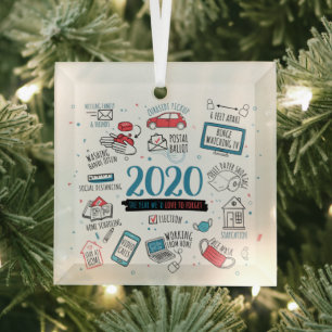 Quarantine Christmas Commemorative 2020 Pandemic Glass Tree Decoration