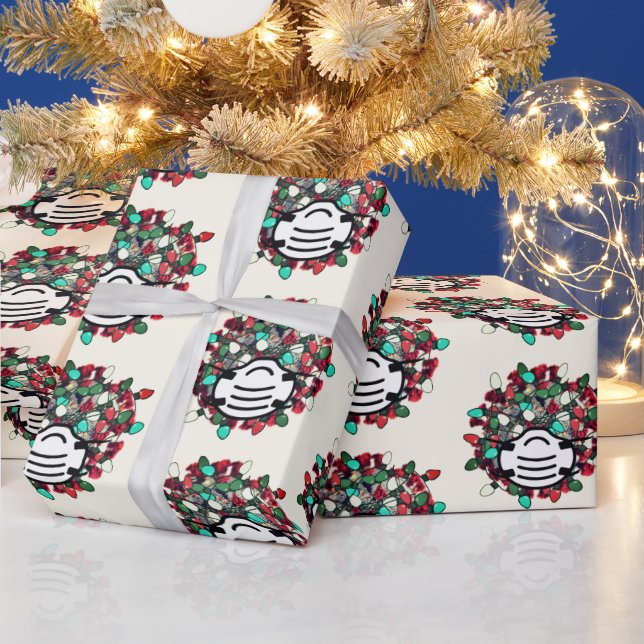 Quarantine Christmas Decorated Covid Pathogen Mask Wrapping Paper (Holidays)