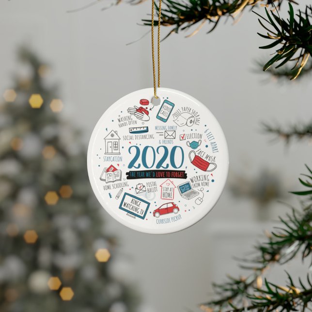 Quarantine Christmas Funny 2020 Commemorative Ceramic Ornament (2020 Pandemic Commemoration Circle Ceramic Ornament)