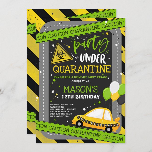 Quarantine Drive-By Birthday Party Parade Invitation (Front/Back)