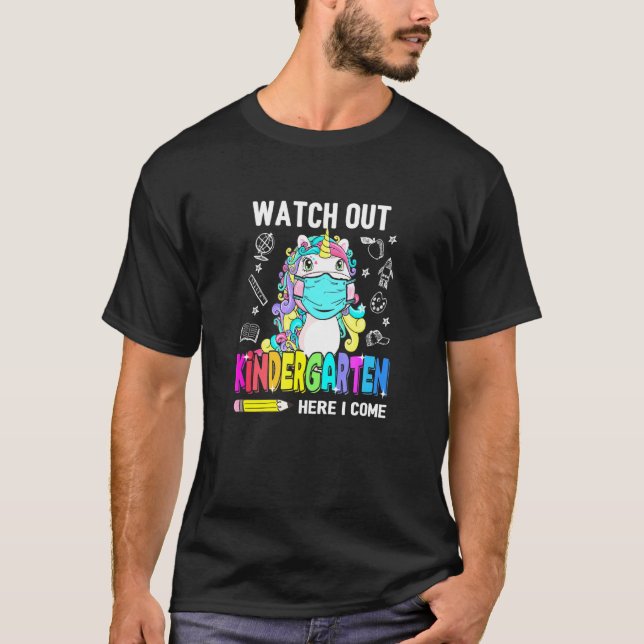 Quarantine Kindergarten Unicorn Face Mask Back to  T-Shirt (Front)