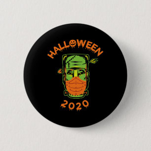Quarantine-o-ween frankenstein With Mask' Collecta 6 Cm Round Badge