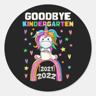 Quarantine Unicorn Goodbye Kindergarten 2022 Classic Round Sticker